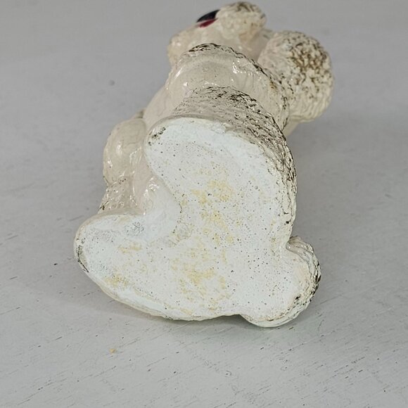 Vintage Chalkware Poodle Figurine White Blue Collar Hand Painted - Picture 5 of 8